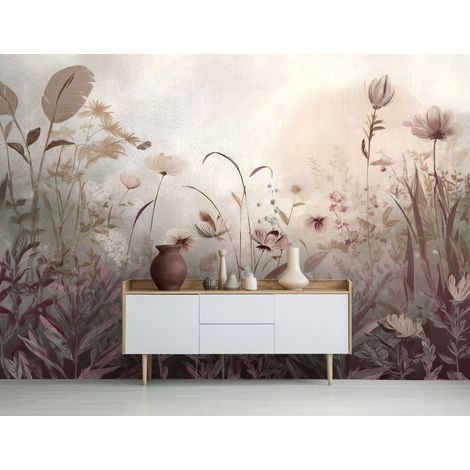 Fototapete Wiese Blumen Wildblumen Boho, für Wohnzimmer und Schlafzimmer, 150 x 105 cm – Komplettset inkl. Kleister & Anleitung (1/5)