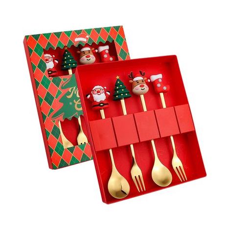 Weihnachtsbesteck (Gabel und Löffel) – Weihnachtsbesteck – Teelöffel – Set mit vier Weihnachtsgabeln – Edelstahl (1/5)