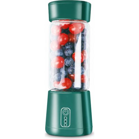 Blender portable électrique rechargeable USB avec gobelet en verre et 4 lames, vert (1/5)