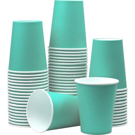 Gobelets en papier jetables, lot de 60 gobelets en papier colorés pour mariages, pique-niques, barbecues, voyages et événements, 23 cl (bleu turquoise) (1/5)
