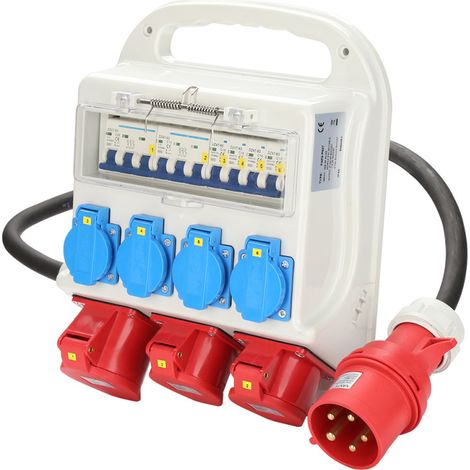 SWANEW Distributore di corrente per box da cantiere 2 x CEE 400V / 16A 5 pin 1 x CEE 400V / 32A 5 pin 4 x 230V (Schuko) doppio foro (1/5)