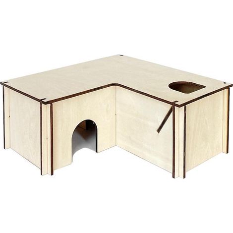 Niche en bois en forme de L à 3 pièces pour hamster syrien, idéale pour les petits animaux. (1/4)
