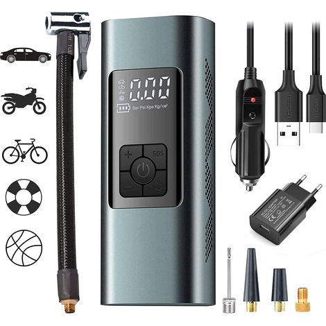 6000-mAh-Kompressor, 150 PSI, Digitalanzeige + LED, USB-C, Motorrad/Auto/Fahrrad
