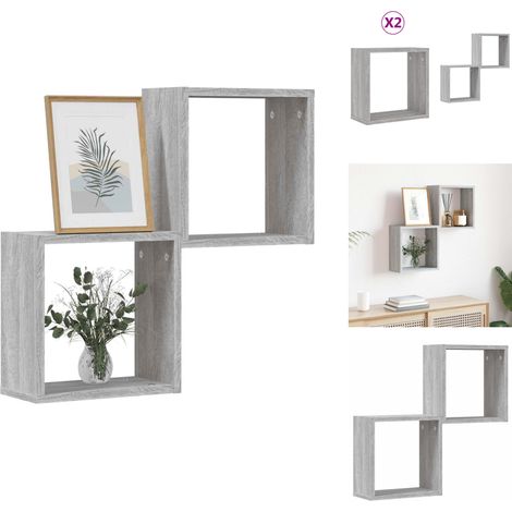 Étagères cube murales 2 pcs sonoma gris 30x15x30 cm - Étagère Murale Cube - Étagères Murales Cube - Stockage En Forme De Cube - Étagère En Forme De Cube (1/5)