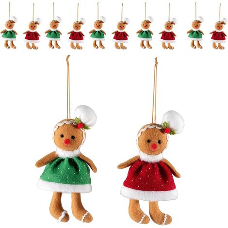 12 Decorazioni Natalizie da Appendere a Forma di Omini Pan di Zenzero in Stoffa (1/3)