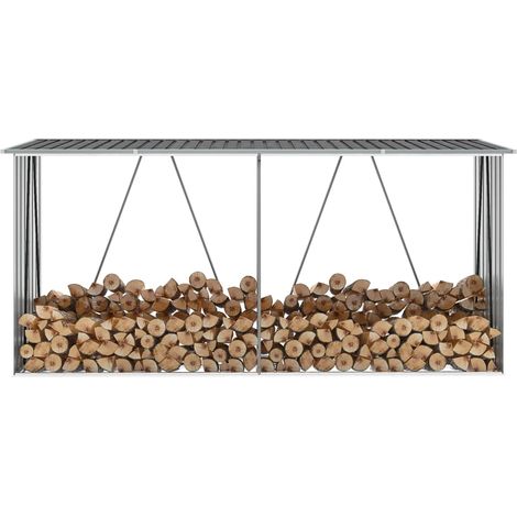 Vidaxl – Abri à bûches acier galvanisé 330x84x152cm – Couleur anthracite – Barres de support renforcées – Toit incliné pour évacuation pluie