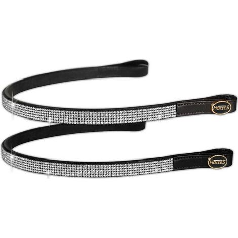 cob, Noir: Façade en cuir de bridon anglais avec rangées de strass brillants Strass blancs (1/5)