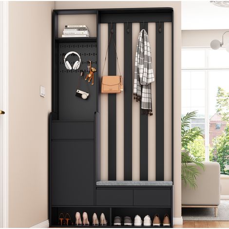 meuble rangement entrée banc 100x35 cm noir MDF OKMYHOME (1/5)