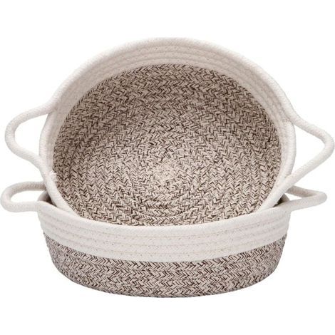 Panier de rangement tressé en deux pièces – 25x9cm cordage en coton – décoration salle de bain et chambre à coucher – marron (1/5)