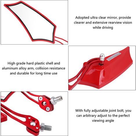 Universelle Motorrad-/Roller-Seitenspiegel, 1 Paar, 10 mm x 8 mm, rote Aluminiumlegierung (1/5)