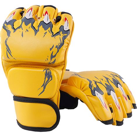 Gants de boxe mi-doigts style Griffe de tigre jaunes - Bandage de poignet ajustable pour hommes et femmes (1/5)