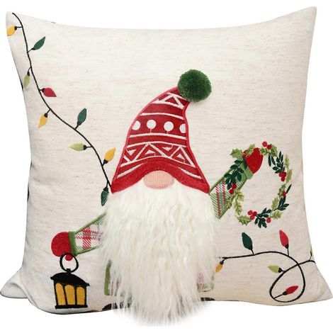 Coussin décoratif fait main pour canapé, motif poupée sans visage, style Noël, coloré. (1/5)