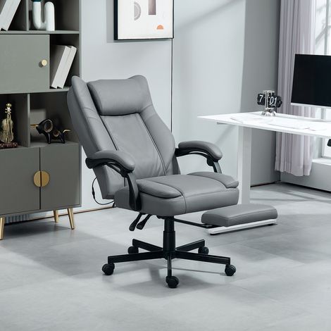 Silla de oficina con función de masaje, silla de escritorio regulable en altura con respaldo reclinable, acolchada, con ruedas, color gris. (1/5)