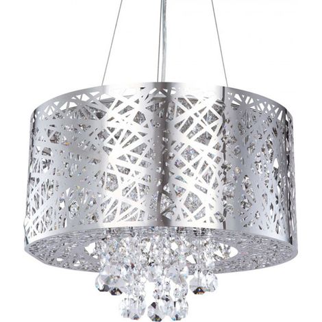 Litecraft Ashley Ceiling Pendant 6 Light With Crystal Effect Drum Shade - Chrome (1/5)