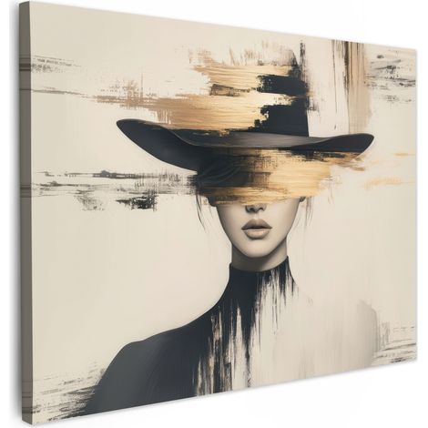 TABLEAU SUR TOILE Femme - Chapeau - Peinture Décoration Murale 40x30 cm
