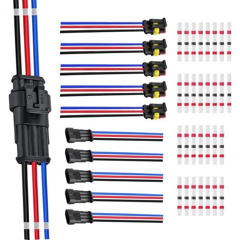 20AWG Connecteur Étanche à 3 Broche, 6 Kits 3 Broches Voiture Étanche Connecteur Électrique avec Fil+30 pièces Seal Connecteurs, Voiture Fiche Etanche, étanche à la poussière, isolé et scellé (1/5)