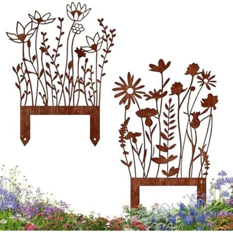 Gartendekoration aus rostigem Eisen – 2 dekorative Metall-Blumenstecker für Terrasse, Balkon und Außenbereich (1/4)