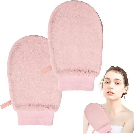 Gant Exfoliant - Lot de 2 - Rose - 14x21 cm - Accessoires de Bain Femme (1/4)