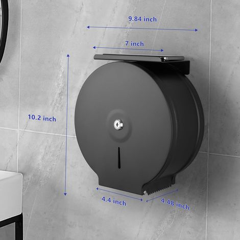 Commercial Jumbo Toilet Paper Dispenser with Shelf, Wall Mount Stainless Steel Roll Holder, Matte Black Toilet Tissue Dispensers (1/5)