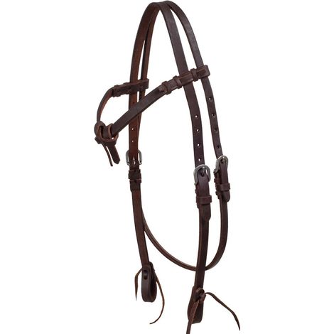 taglia unica, marrone oliato: Testiera western in cuoio con frontalino a fiocco (1/5)