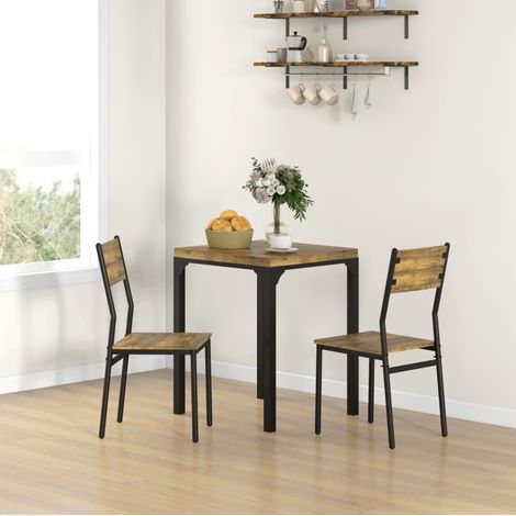 Conjunto de comedor MDF y metal marrón rústico, mesa 60x60x76 cm con 2 sillas, estilo campestre (1/5)