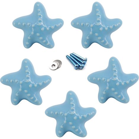 Bleu Poignées et Boutons de tiroir ceramique poignée de Meuble Porte Bouton pour la Chambre des Enfants Pack de 5 Vient avec des vis (1/5)