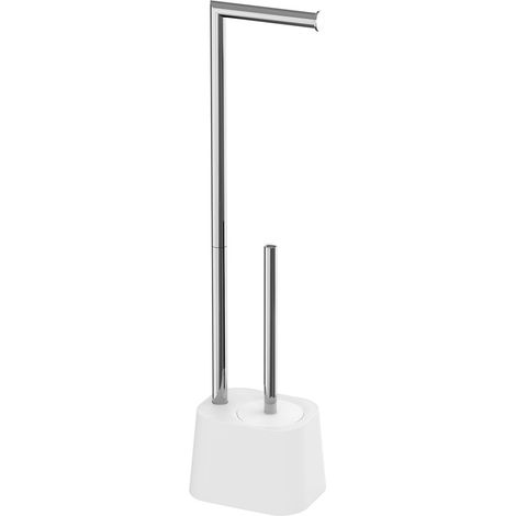 Piantana portarotolo e portascopino in plastica bianco opaco Glim