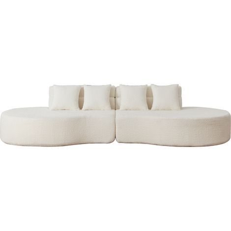 Divano modulare in schiuma 310 cm beige, 2 pezzi, sfoderabile in ciniglia (1/5)