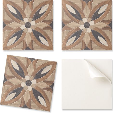 Baldosas decorativas autoadhesivas de vinilo para pasillo, dise帽o floral con efecto madera, 4x50x50 cm