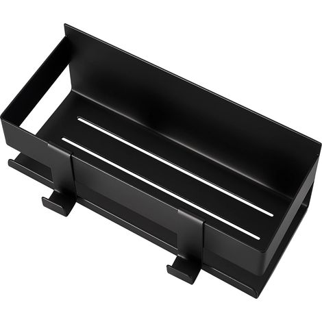 Selbstklebendes Badezimmerregal aus Edelstahl, Duschkorb ohne Bohren mit 2 Haken, matt schwarz 2297,5cm (schwarz)