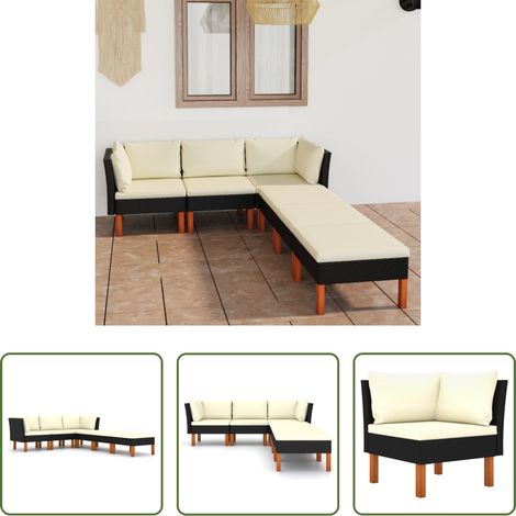 Gartenlounge -  6-tlg. Garten-Lounge-Set mit Kissen Poly Rattan Schwarz (1/5)