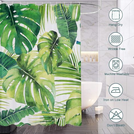 Rideau de douche motif feuillage tropical, rideau salle de bain imperméable, 90x180 cm (1/5)
