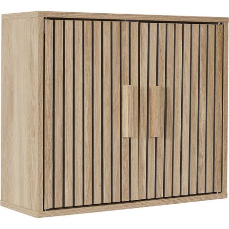 Altobuy – Armoire murale 2 portes effet bois – Structure en panneaux de particules et MDF – Dimensions 60 x 20 x H50cm – Piétement en pin massif (1/4)