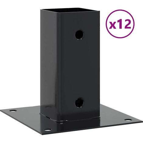 Pied de poteau carré support de fixation clôture acier anthracite 61x61 mm lot de 12 (1/5)