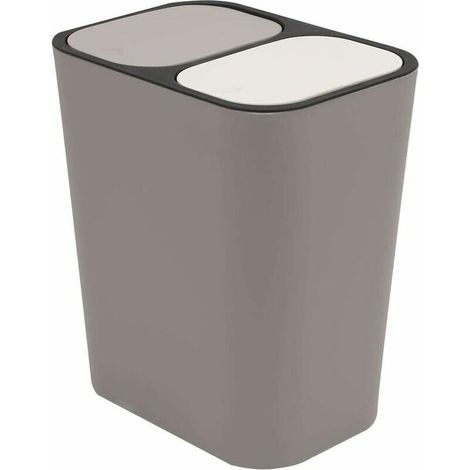 Double Recycling Waste Bin Trash Can Storage Box Container Rectangle Plastic Push-Button Dual Compartment for Kitchen Office Home Grey (1/4)