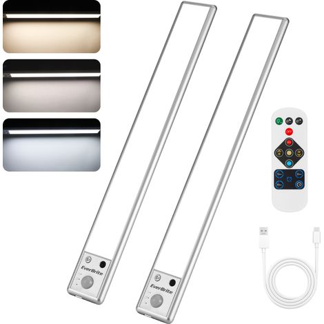 EverBrite Lampe Detecteur de Mouvement Interieur, Lampe de Placard 78 LED, Lumière Réglable 3000K/4000K/6500K, 3 Modes, Télécommande, Veilleuse Rechargeable USB pour Armoire, Cuisine, Salle de Bains (1/5)