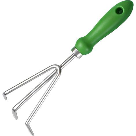Râteau de jardin avec poignée ergonomique, adapté au jardinage, au bêchage et au décompactage du sol. (1/5)
