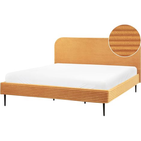 Letto matrimoniale velluto a coste arancione minimalista 180 x 200 cm Flayat