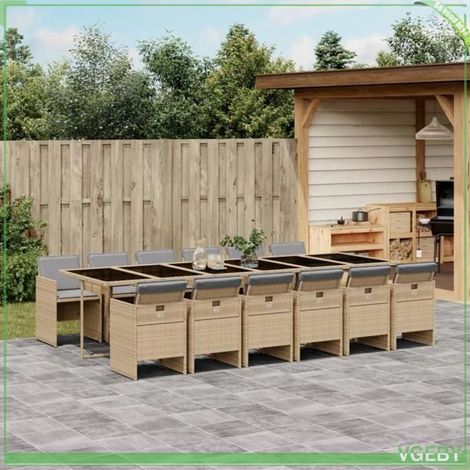 Ensemble à manger de jardin - Modèle 7291712424250 - 12 chaises + table - Résine tressée beige - Plateau verre trempé (1/5)