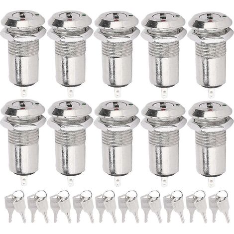 10Pcs Serrure à Barillet Métal ONOFF Interrupteur à Clé Inox 12mm 220VAC DC Double Contact (1/5)
