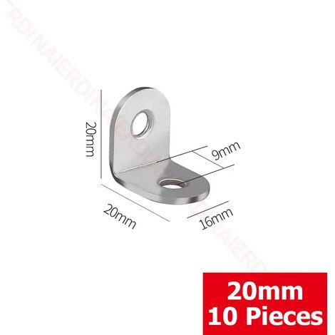 (20x20x16mm 01) Lot de 10 équerres d'angle à 90° en acier inoxydable, fixations murales pour étagères, tables, chaises (1/5)