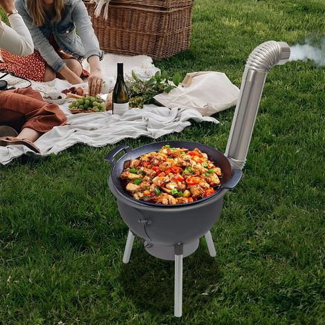 Tragbarer Holzgrillofen im Freien mit Grill, geeignet zum Camping, mit Grill, Aschenschalen und vier Pfannenringen (1/5)