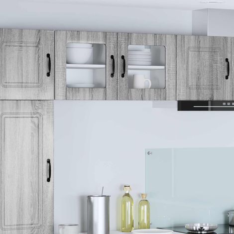 vidaXL Armario de vidrio para pared LUCCA 2 uds. Gris Sonoma (1/5)