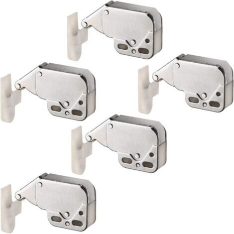 Lot de 5 Fermeture à Ressort Porte d'Armoire Verrou « Push to Open » Automatique pour Portes Battantes de Placard Loquet en Acier Nickelé 37x29x11mm et Réceptacle Plastique 33x10mm (1/4)