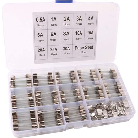 150Pcs 6X30mm Professionnel Voiture Fast-Souffler Verre Tube Fusible Kit: 130Pcs Rapide Coup Verre Tube Fusible + 20Pcs Fusible Siège, avec Transparent Plastique Boîte (1/4)