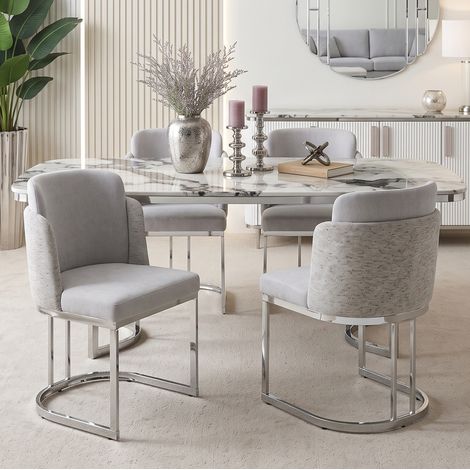 2 sillas de comedor 61,5×59×54 cm gris/plata, en chenilla con doble respaldo y patas metálicas (1/5)