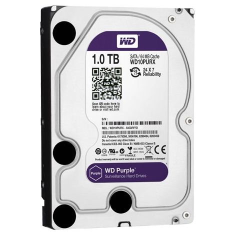 Western Digital WD Purple Surveillance Hard Drive WD10PURX 3,5 SATA 1.000 GB - Hdd - 5.400 rpm 12 ms - Internal (1/3)