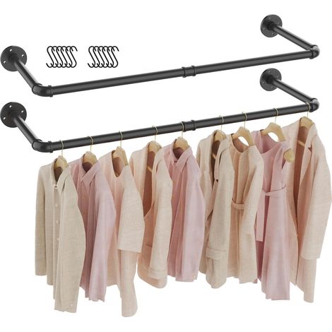 Portant à Vêtements, Penderie Murale, Portemanteaux Muraux, Style Industriel Tringle Porte Pivotante, DIY Dressing Chambre, Lot de 2, Noir, 97 cm