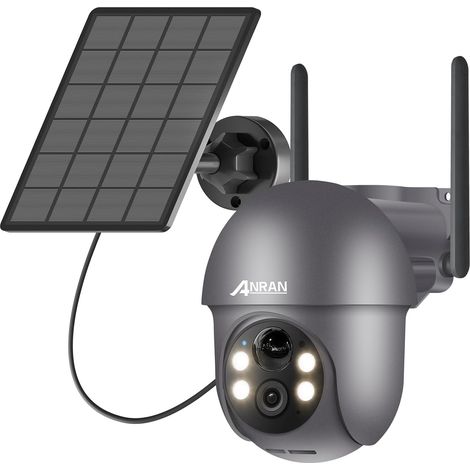 2K Caméra Surveillance WiFi sans Fil, Panneau Solaire+Batteries, 360° Pan/Tilt, Détection Mouvement PIR, Couleur Vision Nocturne Alarme Audio, SD/Cloud, Gris (1/5)