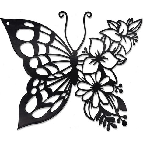 Decoración de pared con forma de mariposa de metal negro, 27 x 22 cm, para salón, baño, jardín o valla. (1/5)